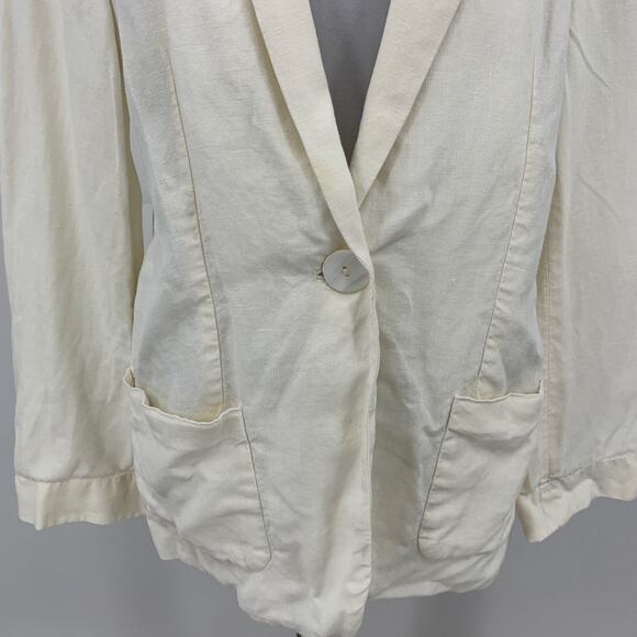 J Jill Blazer Womens S Small Ivory Linen One Button Pockets Lightweight Jacket - Picture 3 of 13
